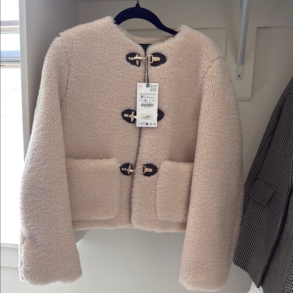 Zara Cream Teddy Jacket faux fur